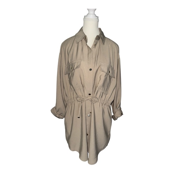 ZARA Lapel Collar Over-shirt Button Jacket/Dress Drawstring Waist M Utility - Picture 2 of 11